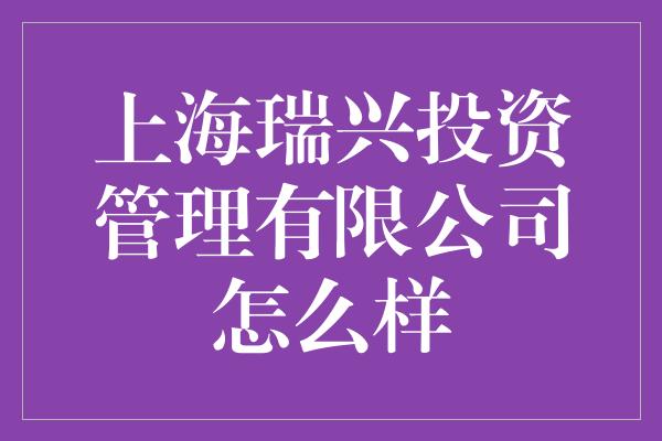 上海瑞兴投资管理有限公司怎么样