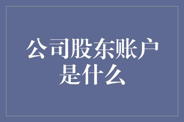 公司股东账户是什么